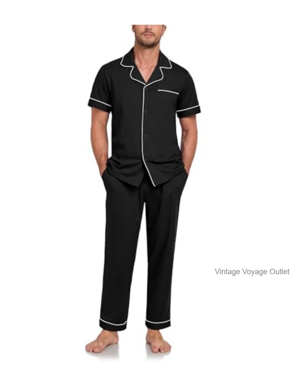 Men's Cotton Pajama Set Short Sleeve Sleepwear Lounge Set